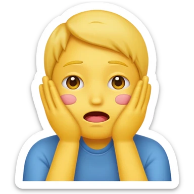 Yellow Standard emoji blushing and completely covering face with hands because they are flustered and embarrassed, face is very flushed sticker