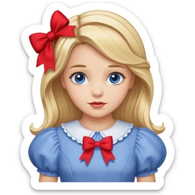 Dorothy Gale from The Land of Oz with long blonde hair, periwinkle outfit, red bow sticker