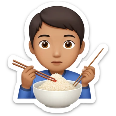 Asian person eating a bowl of rice with chopsticks sticker