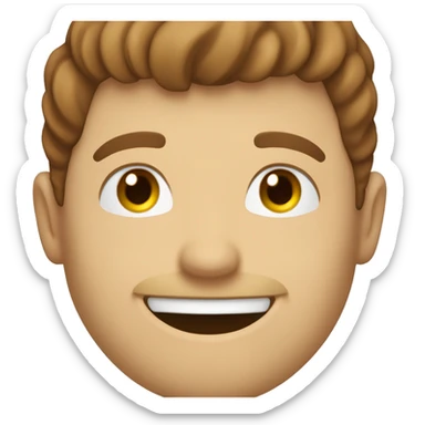 Make me an emoji of a white guy with brown hair smiling who is winking in one ey sticker