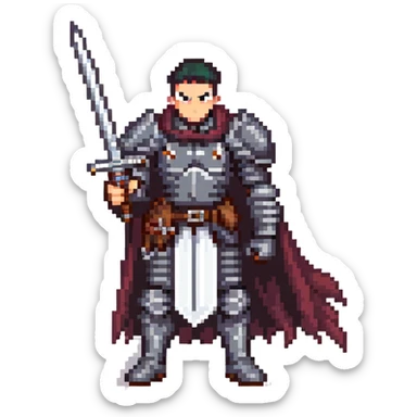 Guts from Berserk, black swordsman with massive sword, one eye, black armor, serious expression sticker