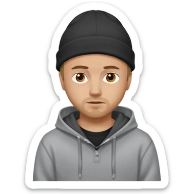 Illustrate Jesse Pinkman in hoodie & beanie with casual slouched pose. sticker