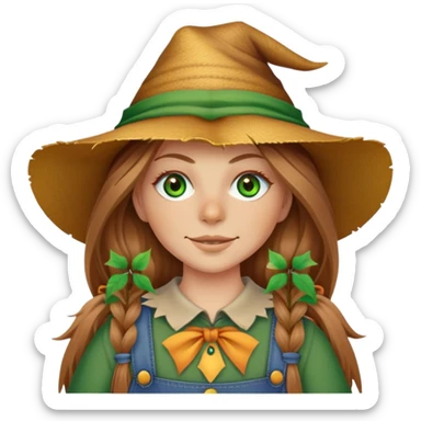 long hair light brown green eyes long eyelashes nose scarecrow straight teeth sticker