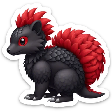 Cute cool black red animal hybrid Fakemon full body, detailed, fluffy, scaly, edgy sticker