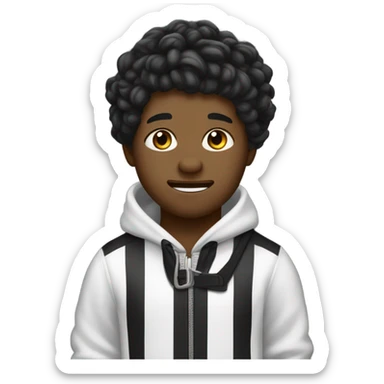 hazme un mascot emote para mi canal de twitch de un chico con pelo negro con jopo al costado de piel trigeña sin barba guiñando el ojo y sacando la lengua con una sudadera negra y con fondo blanco  sticker