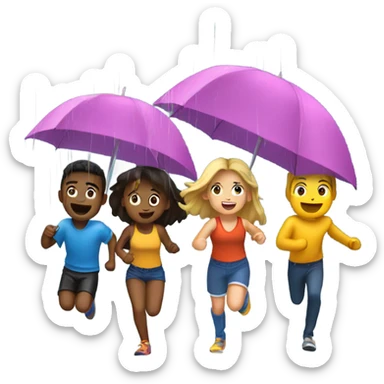 4 friends running and playing in the rain sticker