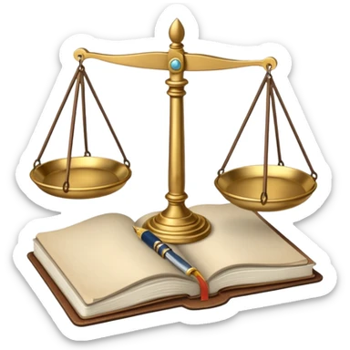 scales of justice with a notebook sticker