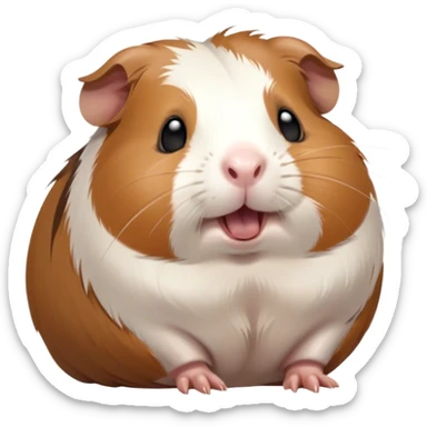 Cinematic Cute Yawning Brown and White Banded Guinea Pig Portrait Emoji, Head tilted slightly with a dramatic, wide-open yawn, revealing a soft, banded fur of brown and white with tiny, droopy ears, round dark eyes barely open in drowsy contentment, Simplified yet irresistibly adorable features, highly detailed, glowing with a soft, cozy glow, high shine, relaxed yet expressive, stylized with a touch of whimsy, bright and endearing, soft glowing outline, capturing the essence of a sleepy yet affectionate guinea pig, so drowsy it feels like it could stretch out of the screen and curl up for a nap! sticker