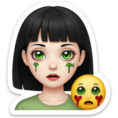 girl zombie with black hair and short bangs emoji sticker