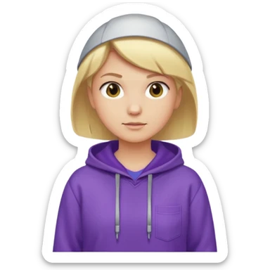 Crea un emoji de un electricista, chico rubio pelo corto hacia al lado, sin gafas, con sudadera morada y nombre empresa INDYDES sticker