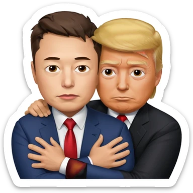 sad realistic elon musk with donald trump hugging him sticker