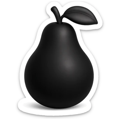 Create a 3D pear emoji in the color #000000, matching the style of the reference image, with a transparent background. sticker