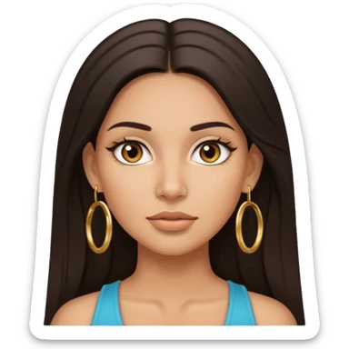 Attractive tan hispanic woman with a wide face, baddie look, Long straight dark hair and gold hoop earrings and brown eyes sticker