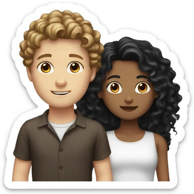 white boy with brown wavy hair and white girl with long black curly hair sticker