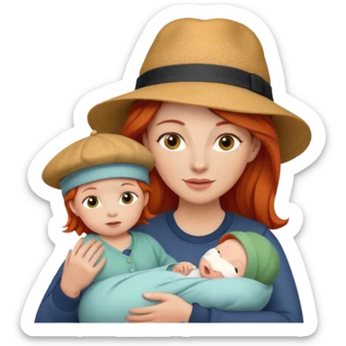 red haired Mother with Hats with her baby sticker