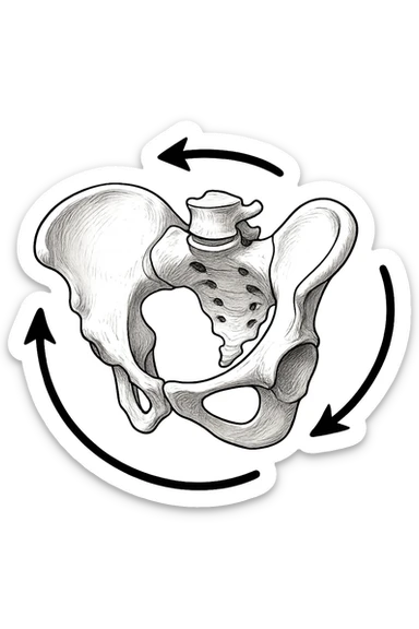 Bacino anatomico ruotato in senso orario con le frecce per far capire sticker