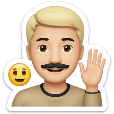 Asian man with a black mustache and short blond hair, emoji style, smiling sticker
