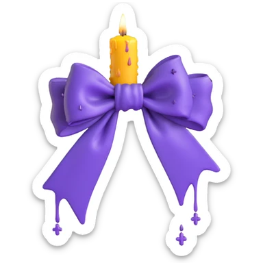 3D emoji gothic bow with dark purple silk, dripping candle wax effect, and tiny silver crosses sticker