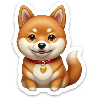 Cinematic Cute Shiba Inu Portrait Emoji, Head tilted playfully and inquisitively, featuring a rich red coat with a creamy underbelly and perky ears, round, sparkling brown eyes filled with curiosity, Simplified yet irresistibly adorable features, highly detailed, glowing with a warm, friendly glow, high shine, affectionate and lively, stylized with a touch of whimsy, bright and endearing, soft glowing outline, capturing the essence of a mischievous yet loving pup, so playful it feels like it could leap out of the screen and into your arms! sticker