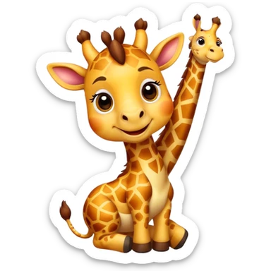 Cartoon cute dwarf giraffe with a smile, giving a big thumbs-up sticker