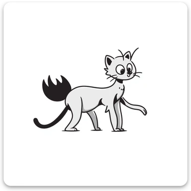 A quirky hybrid creature with a cat's body and head but with mantis-like front limbs. It has cat ears, whiskers, and a furry body, but with the distinctive praying mantis forearms. The creature has large cat eyes but is in a slight mantis-like pose. sticker