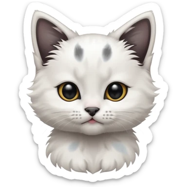 white kitten with a black spot on each ear and a black patch around its mouth, clean appealing style sticker