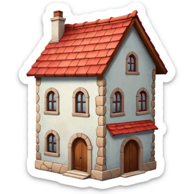 old, tall crooked building with red roof.




 sticker