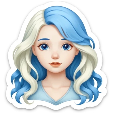A beautiful albino girl with blue hair and white silky long wavy hair sticker