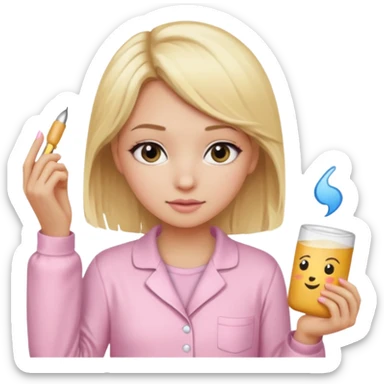 Girl with blonde hair makeup on and in light pink pj's  sticker