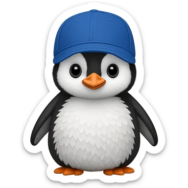 Add a baseball cap to the baby penguin. The image should have no background. sticker