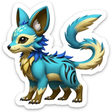Rare realistic exotic cute epic pretty beautiful handsome gorgeous aesthetic colorful vibrant Vernid-Protogen-Primagen-Wickerbeast-species-Fakemon-creature by LiLaiRa, random markings, tufted ears, full body sticker