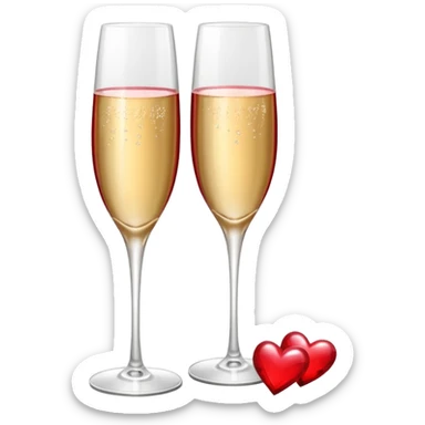 2 red champagne glasses with 3 red hearts on top sticker