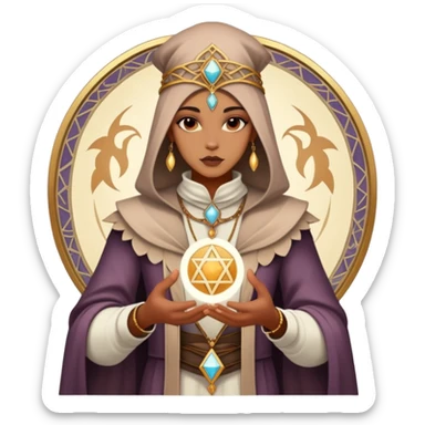 Spiritual tarot card with fashion elements, personal style oracle, mystical wardrobe symbol sticker