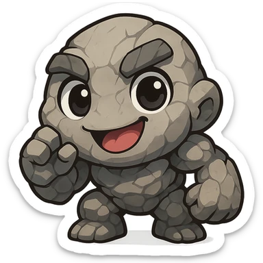 Tiny from Dota 2 in a cute chibi-style cartoon redesign, round proportions, big eyes, playful expression sticker