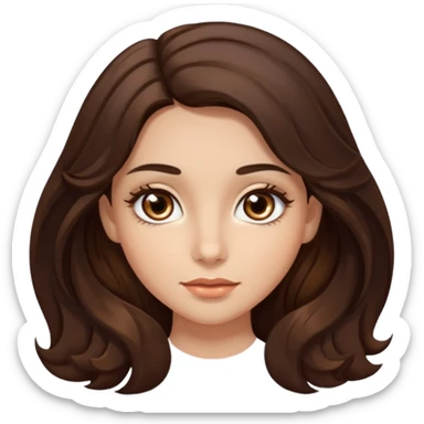 girl with wavy long dark brown hair, brown eyes, light to medium complexion, long lashes, almons shaped eye sticker