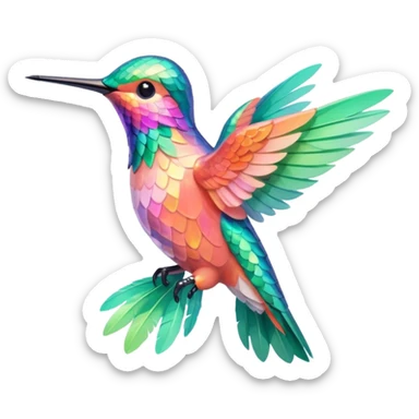 peach pink and mint humming bird, warm colours  sticker