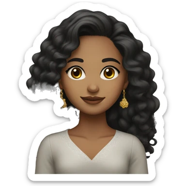 Girl with black waves/curly hair, and dark brown eyes, wearing jumka earrings  sticker