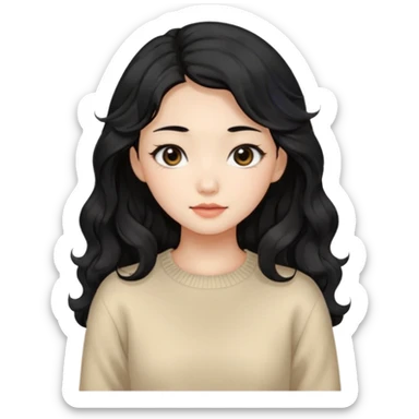 Beautiful girl,Black hair, wavy long hair,Black eyes,Chinese, beige sweater  sticker