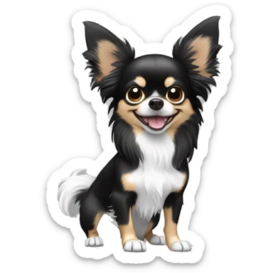 black and white long hair chihuahua waving sticker