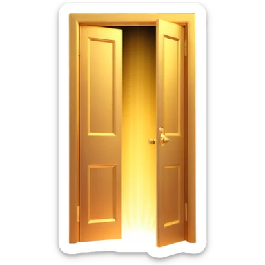 3D emoji style, golden door in darkness, slightly open with a blinding, thick white light beam and glowing haze coming through. Very dramatic lighting. No background. sticker