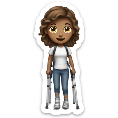 Girl with crutches and a leg brace with brown hair  sticker