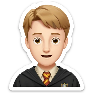 Hugh Mitchell is colin creevey in harry potter, wear hogwarts uniform,  Short light brown hair, small and skinny, wide mouth, with a perpetual look of excitement on his face. sticker