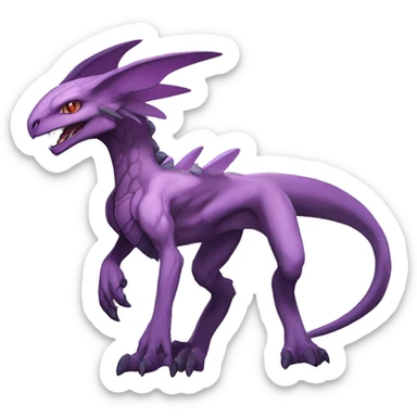 Mauve-violet-colored anthro genesect-raptor-dragonkin-scalie-sona-Fakémon-hybrid with a mane on head and back full body sticker