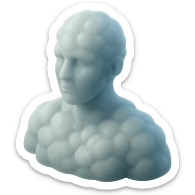 person looking straight, fully made of white fluffy convex clouds, shoulder up sticker