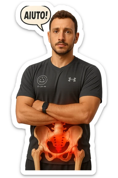 fai questo ragazzo identico MA IN POSA FRONTALE,ma mettigli un bacino anatomico infiammato in evidenza sul corpo e un fumetto sulla testa con la scritta "AIUTO!", ossa visibili, iperrealistica in 3d sticker