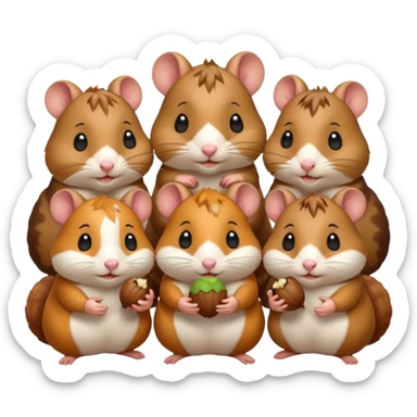 cartoon-style hamster sharing acorns with other cartoon-style hamsters sticker