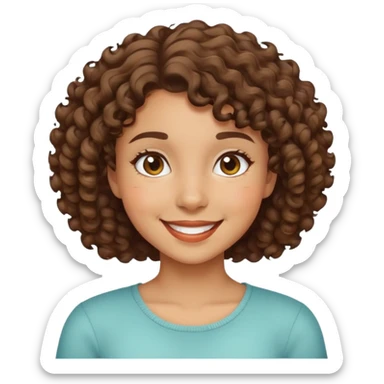 Girl showing happiness, medium skin tone, short curly hair sticker