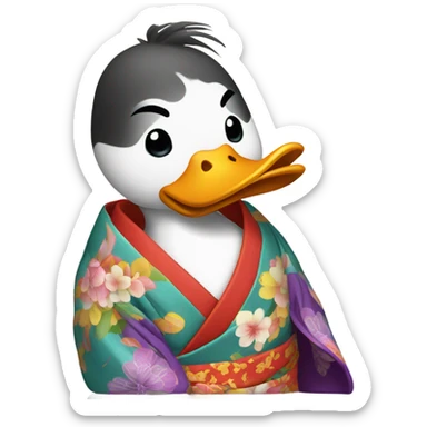 Duck in a kimono sticker
