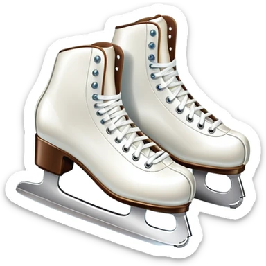 An icon showing The rink is surrounded by cheering spectators and soft arena lights, creating a beautiful, dynamic atmosphere. a pair of elegant figure skates placed on the smooth, sparkling ice of a grand ice arena. Transparent background highlights the grace and beauty of figure skating. sticker