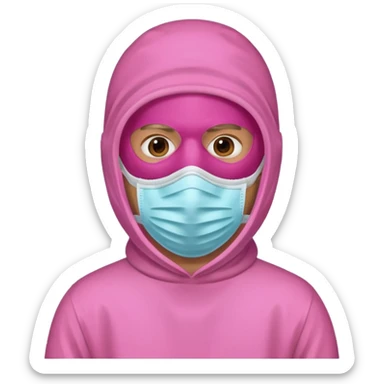 man in pink protection clothes with full-faced pink mask covered whole face sticker